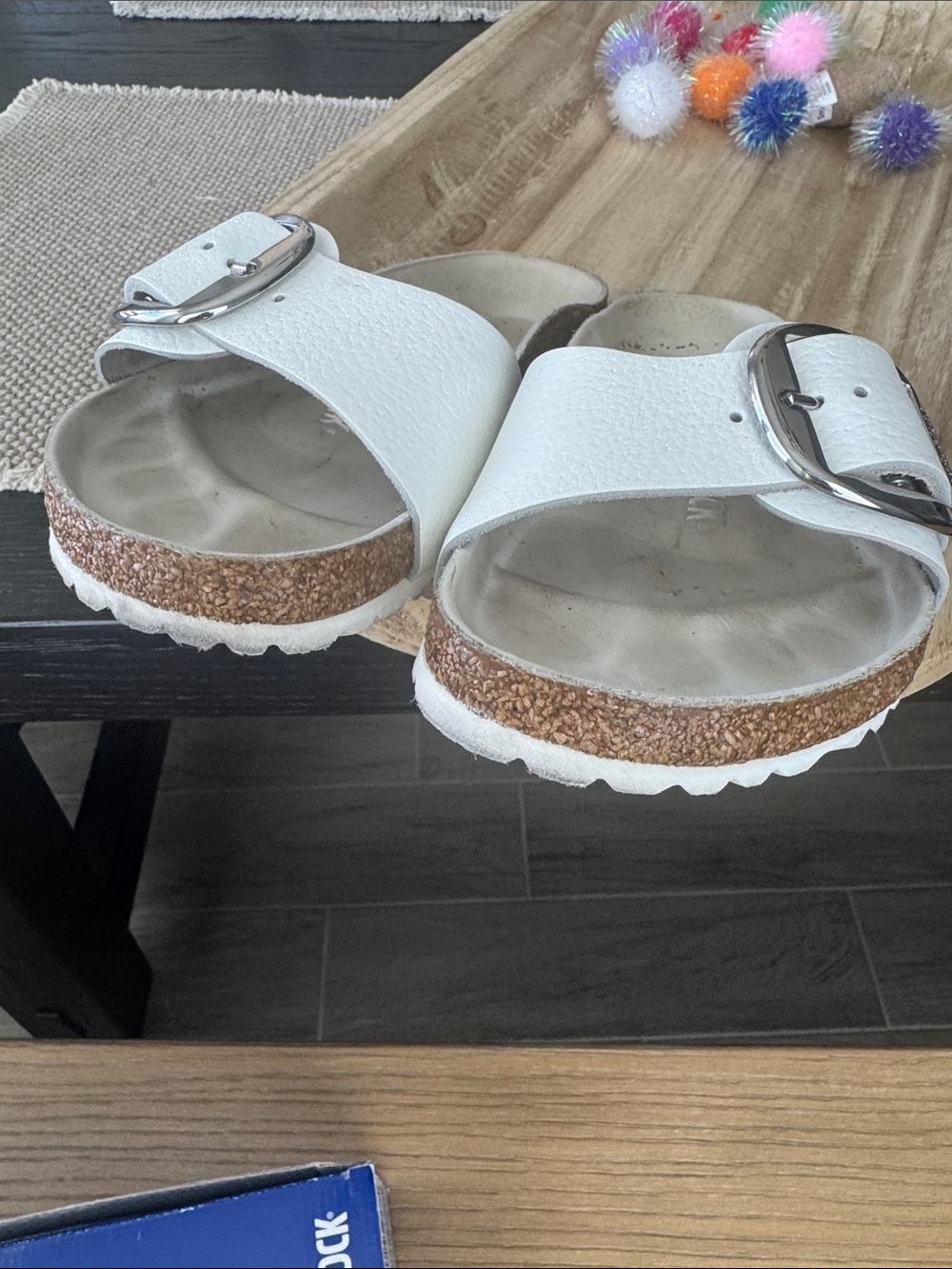Birkenstock White Madrid Big Buckle Slide Sandals - Picture 2 of 12